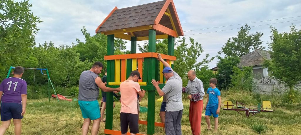 The playground being built