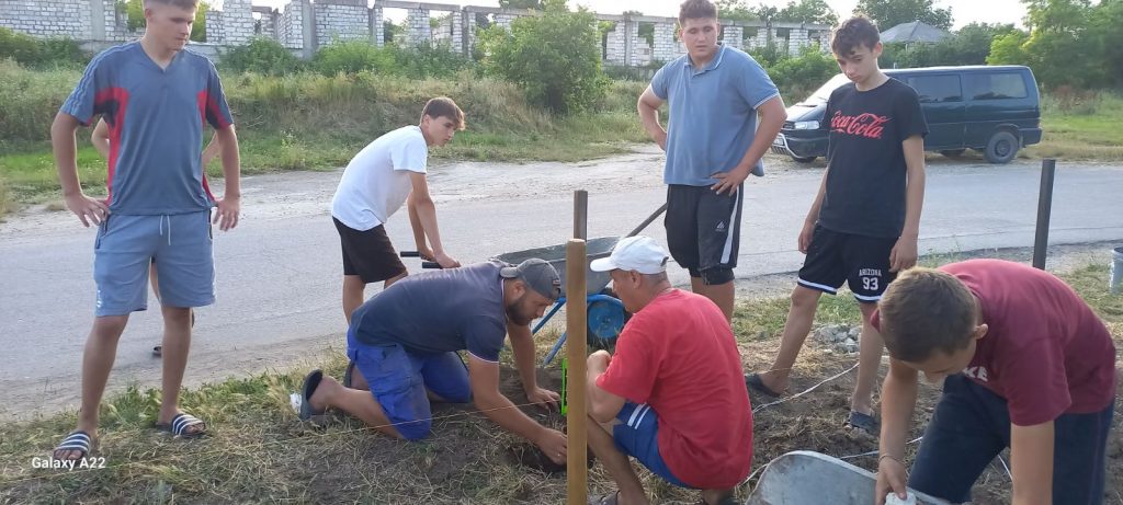 The playground being built