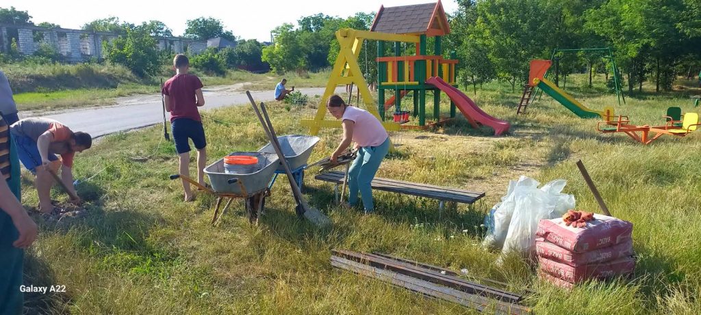 The playground being built