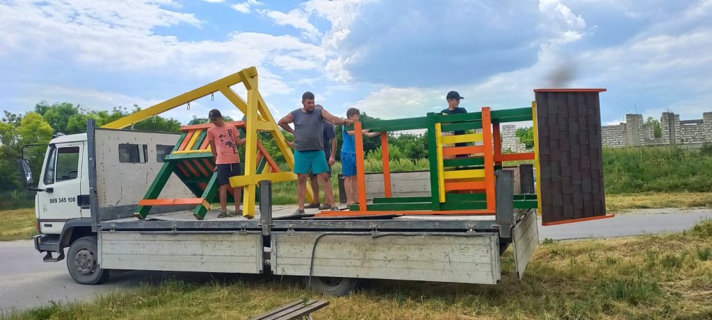 The playground being built