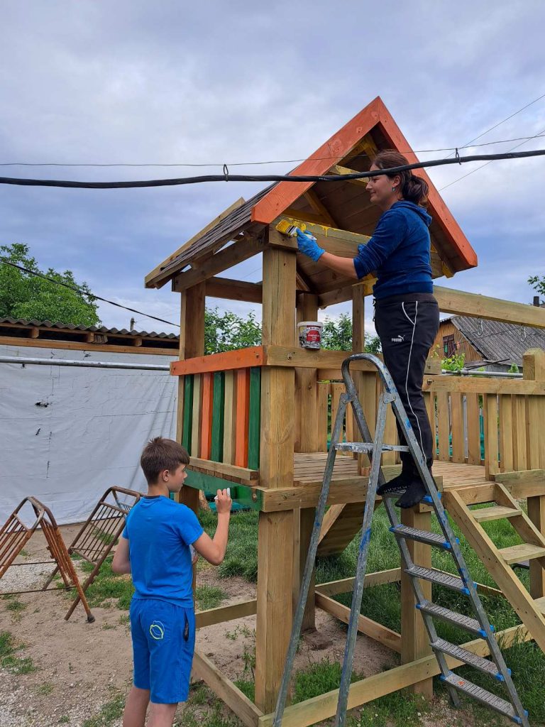 The playground being built