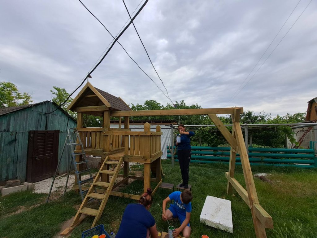 The playground being built