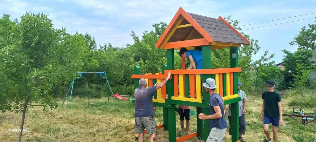 The playground being built