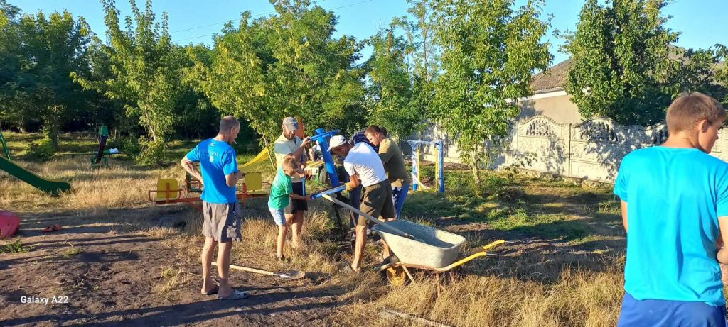 The playground being built