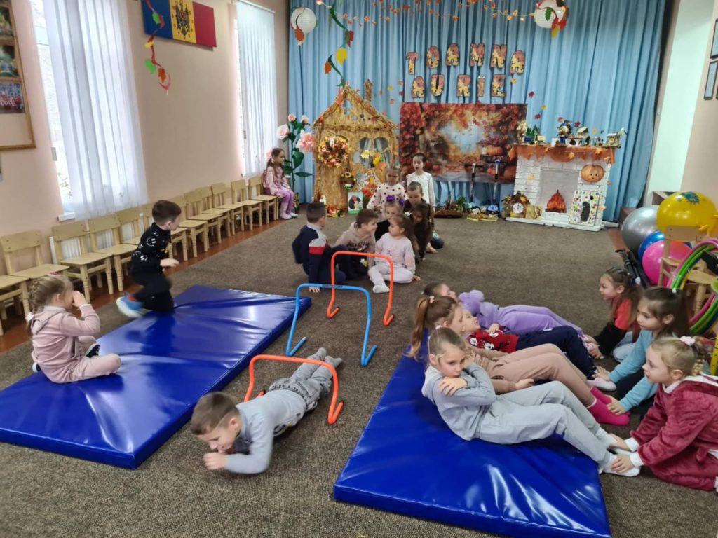 Happy children playing with their new toys.